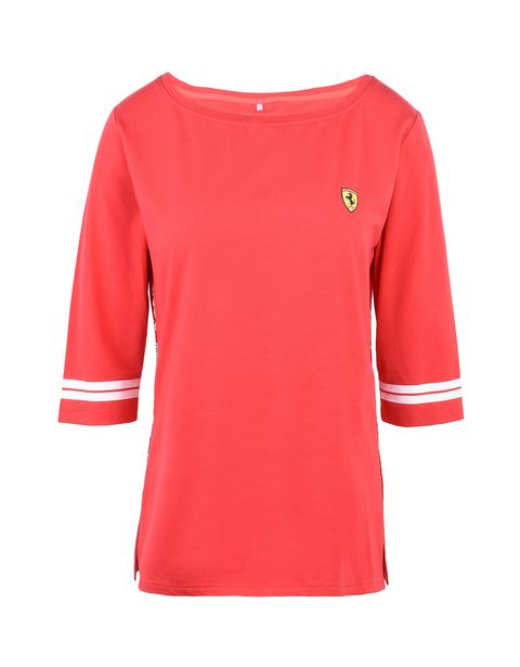 Scuderia Ferrari Online Store - Women's Scuderia Ferrari T-shirt with Icon Tape - Short Sleeve T-Shirts