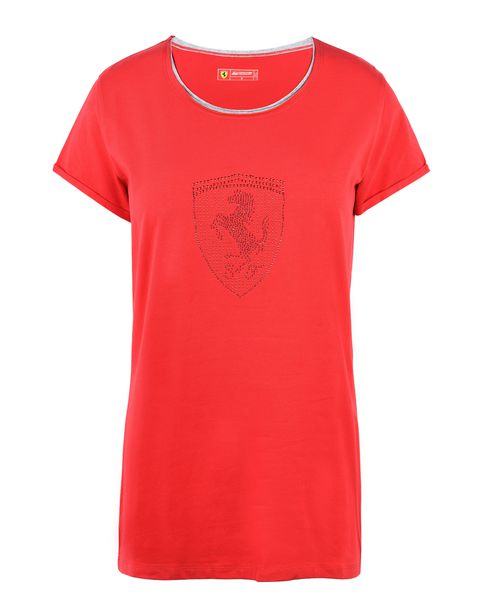Scuderia Ferrari Online Store - Woman's T-shirt with rhinestone Shield - Short Sleeve T-Shirts