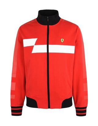 Scuderia Ferrari Online Store - Men's zipped sweatshirt with geometric print and Ferrari Shield - Zip Sweaters