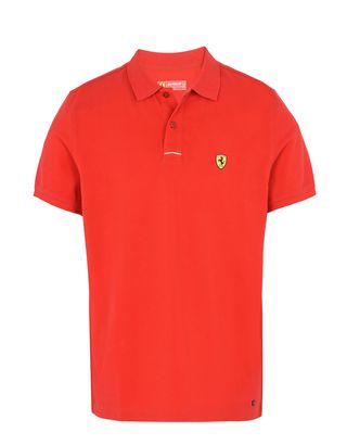 Scuderia Ferrari Online Store - Piqué cotton polo shirt with Shield on the breast - Short Sleeve Polos