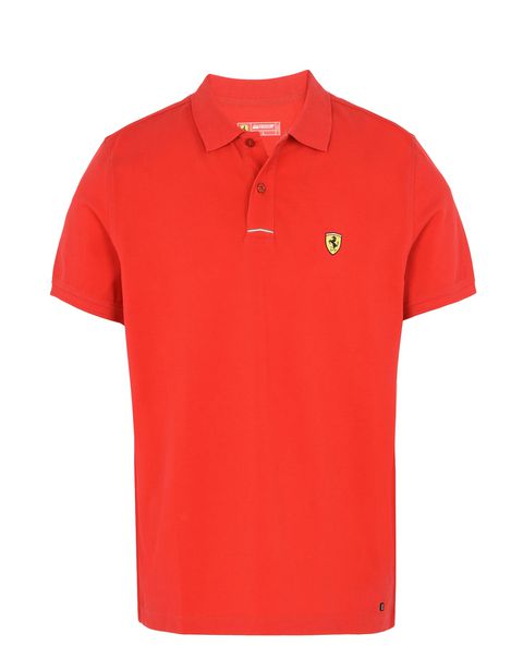 Scuderia Ferrari Online Store - Piqué cotton polo shirt with Shield on the breast - Short Sleeve Polos
