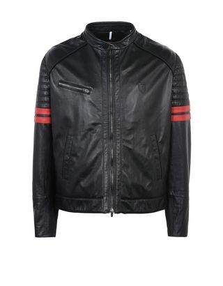 Scuderia Ferrari Online Store - Men's leather jacket with suede piping - Leather Jackets