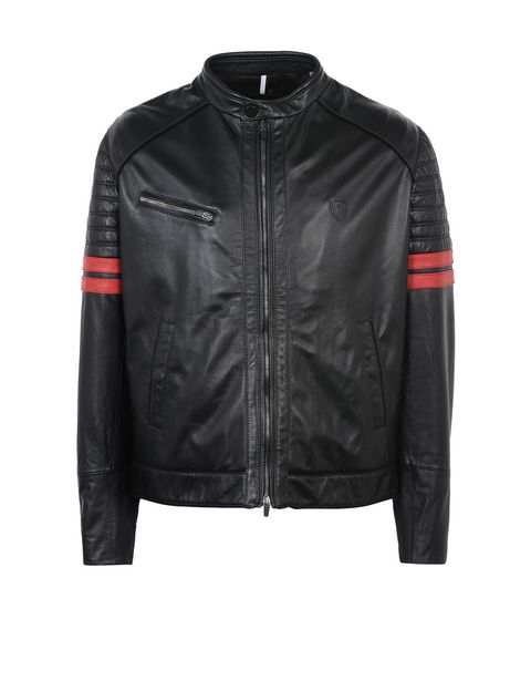 Scuderia Ferrari Online Store - Men's leather jacket with suede piping - Leather Jackets