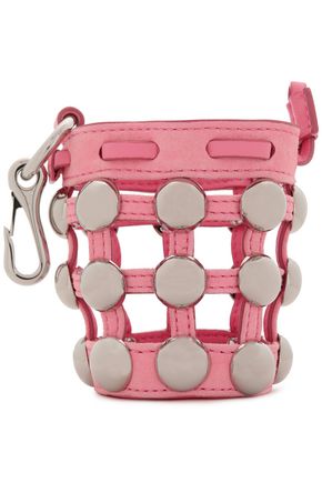 ALEXANDER WANG MINI ROXY STUDDED CAGED SUEDE KEYCHAIN,3074457345618420233