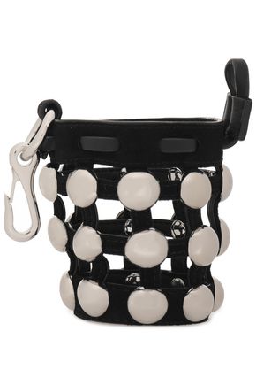 ALEXANDER WANG ALEXANDER WANG WOMAN STUDDED LEATHER AND SUEDE KEYCHAIN BLACK,3074457345618420232