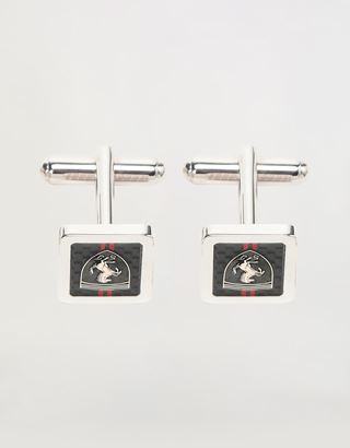 Scuderia Ferrari Online Store - Gemelli uomo in argento con Scudetto Ferrari a rilievo - Gemelli