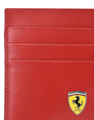 Scuderia Ferrari Online Store - Boarded calfskin leather and carbon fiber card holder - Credit Card Holders