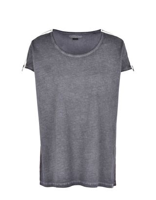 Scuderia Ferrari Online Store - Cotton boat neck T-shirt with zipper - Short Sleeve T-Shirts