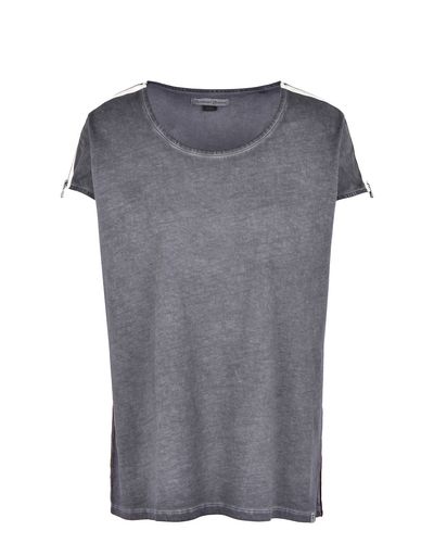 Scuderia Ferrari Online Store - Cotton boat neck T-shirt with zipper - Short Sleeve T-Shirts