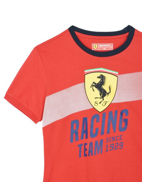 Scuderia Ferrari Online Store - Cotton T-shirt for teens with "Racing Team" print - Short Sleeve T-Shirts