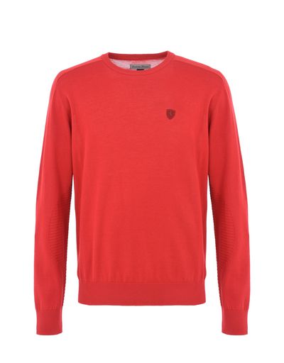 Scuderia Ferrari Online Store - Long-sleeve sweater in Italian cotton yarn - Crew Neck Sweaters