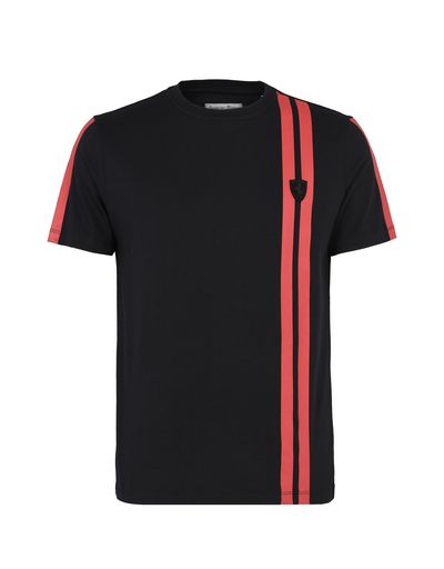 Scuderia Ferrari Online Store - Men's short-sleeve crewneck T-shirt with contrasting color stripes - Short Sleeve T-Shirts