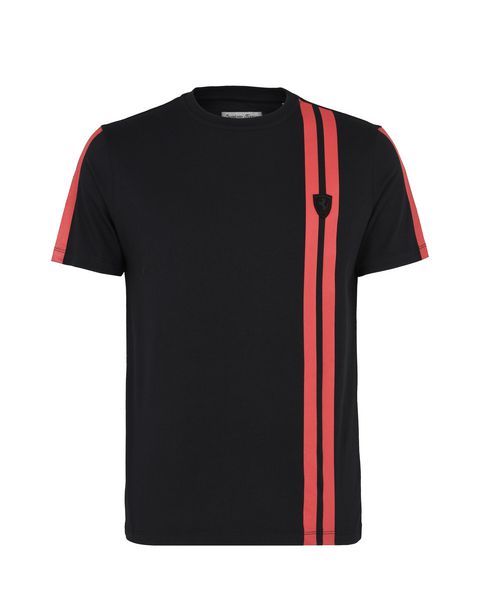 Scuderia Ferrari Online Store - Men's short-sleeve crewneck T-shirt with contrasting color stripes - Short Sleeve T-Shirts