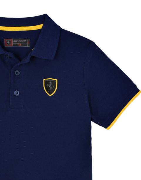 Scuderia Ferrari Online Store - Polo shirt for teens with Shield and yellow detailing - Short Sleeve Polos