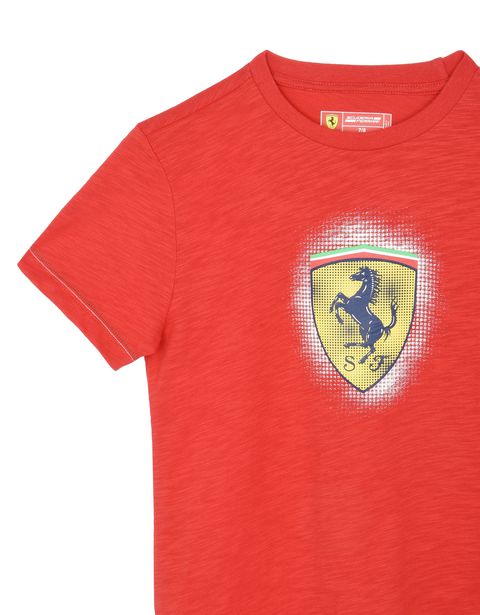 Scuderia Ferrari Online Store - Scuderia Ferrari T-shirt for teens with a yellow Shield - Short Sleeve T-Shirts