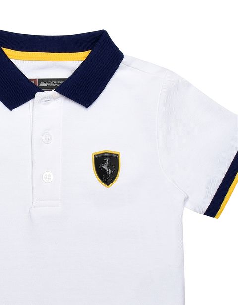 Scuderia Ferrari Online Store - Polo shirt for teens with Shield and yellow detailing - Short Sleeve Polos