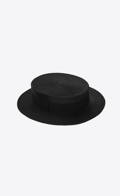 SAINT LAURENT Hats Woman Boater hat in braided straw with a black ribbon a_V4