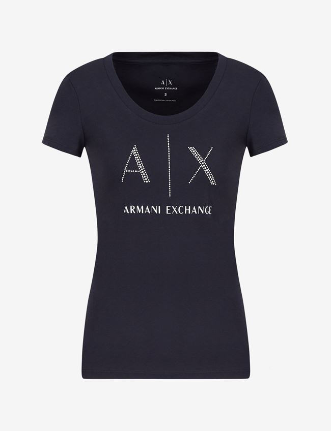 Armani Exchange T-Shirt Con Logo Blu Navy Cotone