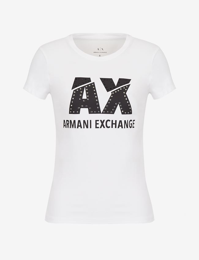 Armani Exchange T-Shirt Con Logo Bianco Cotone, Elastan