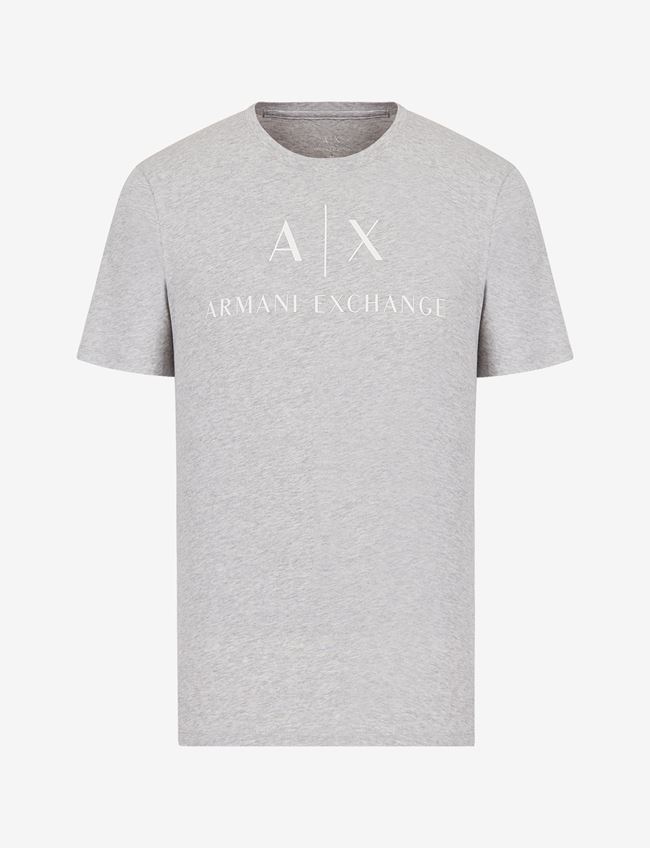 Armani Exchange T-Shirt Con Logo Grigio Chiaro Cotone