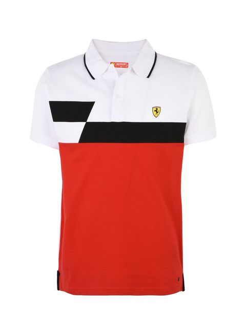 Scuderia Ferrari Online Store - Piqué cotton polo shirt with geometric print - Short Sleeve Polos