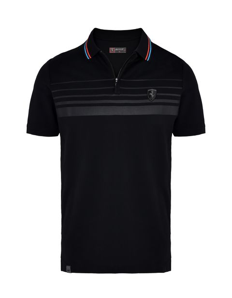 Scuderia Ferrari Online Store - 胶印效果花纹短袖拉链 POLO 衫 - 短袖 Polo 衫