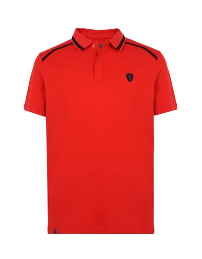 Scuderia Ferrari Online Store - Short-sleeve cotton polo shirt with rubberized print - Short Sleeve Polos