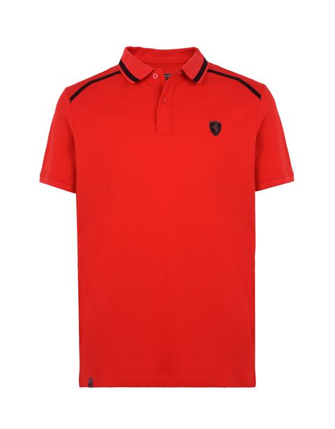 Scuderia Ferrari Online Store - Short-sleeve cotton polo shirt with rubberised print - Short Sleeve Polos