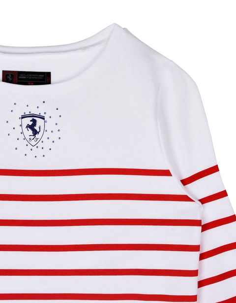 Scuderia Ferrari Online Store - Striped sweatshirt for girls with rhinestones - Crew Neck Sweaters