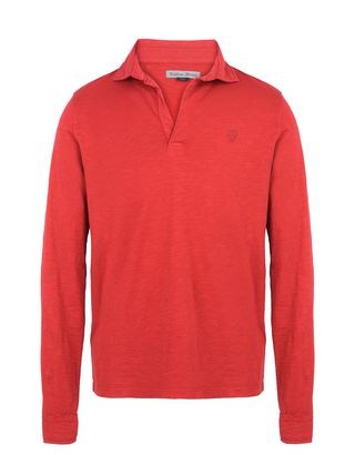 Scuderia Ferrari Online Store - Men's long-sleeve slub jersey polo shirt -