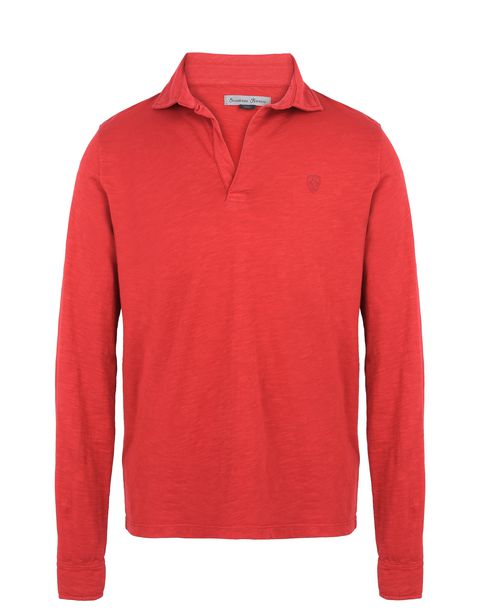 Scuderia Ferrari Online Store - Men's long-sleeve slub jersey polo shirt - Long Sleeve Polos