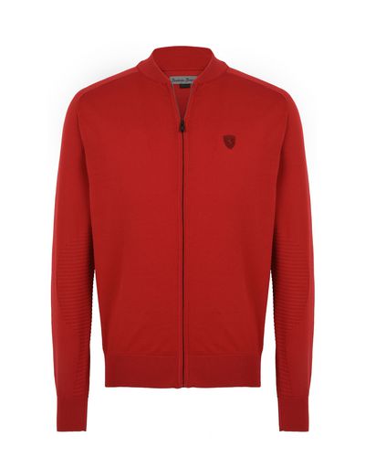Scuderia Ferrari Online Store - Zipped sweater in Italian cotton yarn - Zip Sweaters