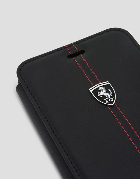Scuderia Ferrari Online Store - Black leather bi-fold case for iPhone 7 Plus and iPhone 8 Plus - Cover&Other Small Leather Good