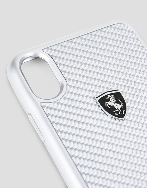 Scuderia Ferrari Online Store - Coque en fibre de carbone véritable couleur argent pour iPhone X - Cover&Other Small Leather Good