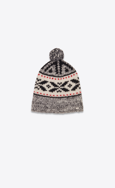 SAINT LAURENT Chapeaux Homme Bonnet de montagne à pompon en maille noire ivoire et rouge a_V4