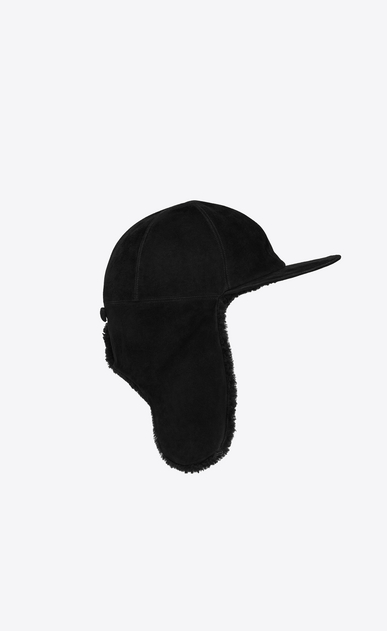 SAINT LAURENT Hüte Herren Schwarze Schirmmütze mit Lammfellfutter a_V4