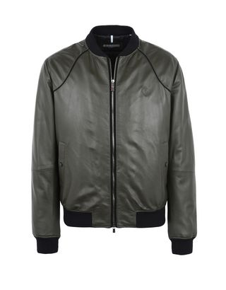 Scuderia Ferrari Online Store - Men’s padded leather bomber jacket - Leather Jackets