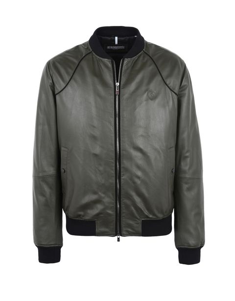 Scuderia Ferrari Online Store - Men’s padded leather bomber jacket - Leather Jackets