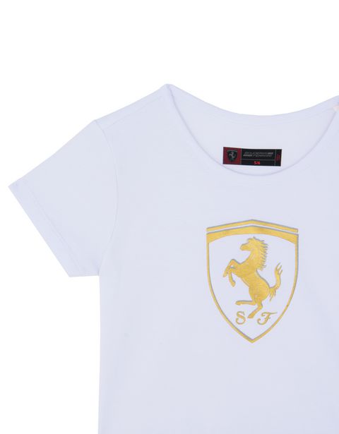 Scuderia Ferrari Online Store - Girls’ T-shirt with flounce and gold-tone Shield - Short Sleeve T-Shirts