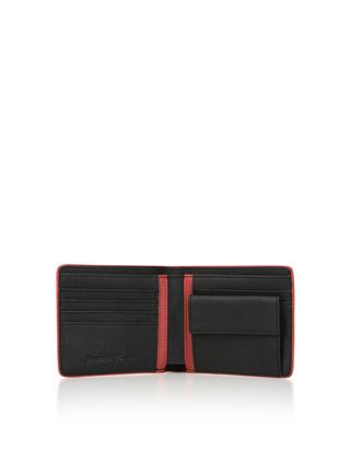 Scuderia Ferrari Online Store - Portafoglio orizzontale in pelle Saffiano con portamonete - Horizontal with coin Wallets