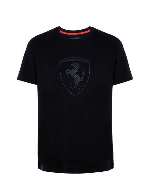 Scuderia Ferrari Online Store - Men's T-shirt with carbon fiber-effect Shield - Short Sleeve T-Shirts