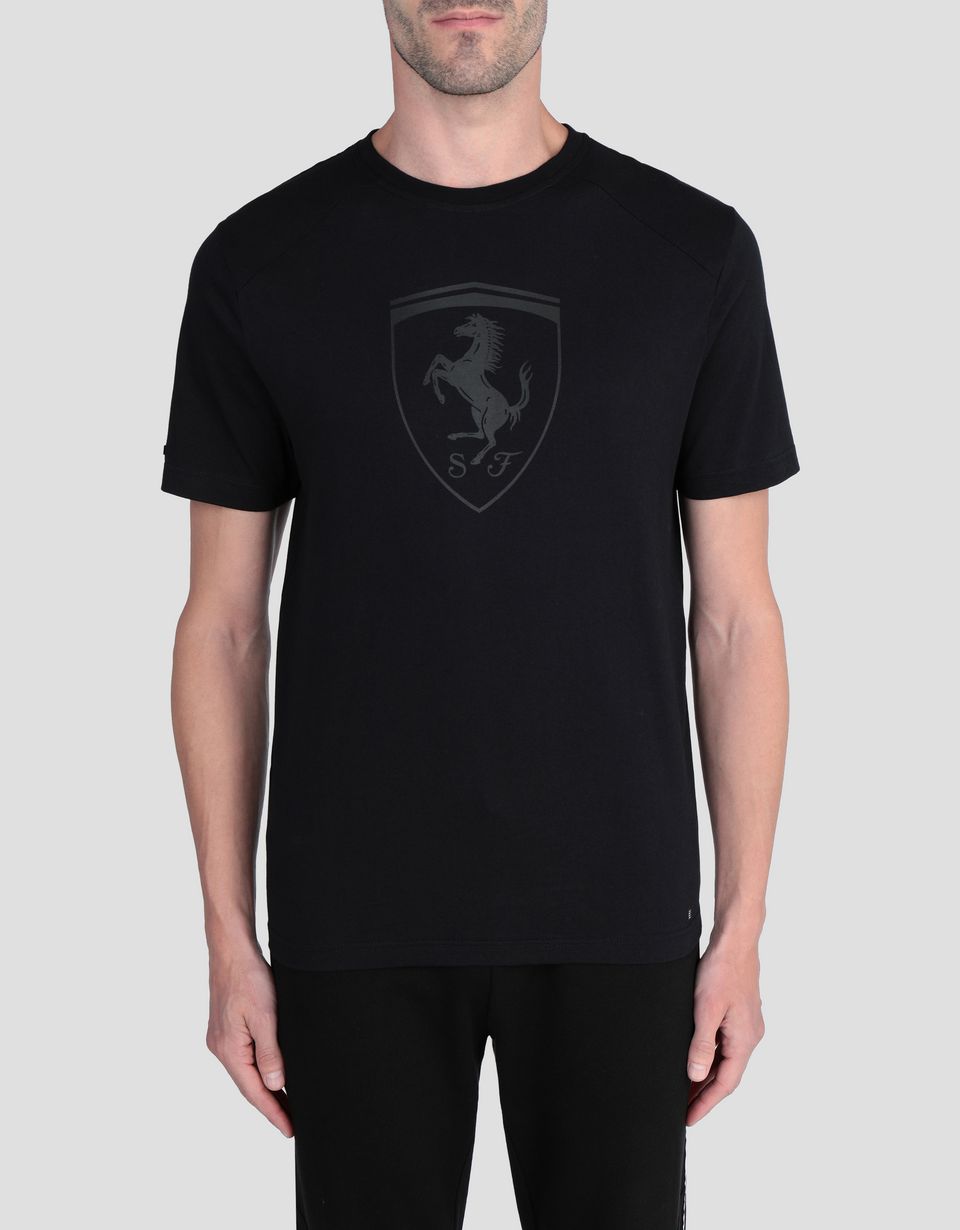 法拉利盾形徽标男士黑色短袖 t 恤