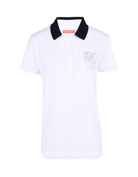 Scuderia Ferrari Online Store - Women's stretch jersey polo shirt with rhinestones - Short Sleeve Polos