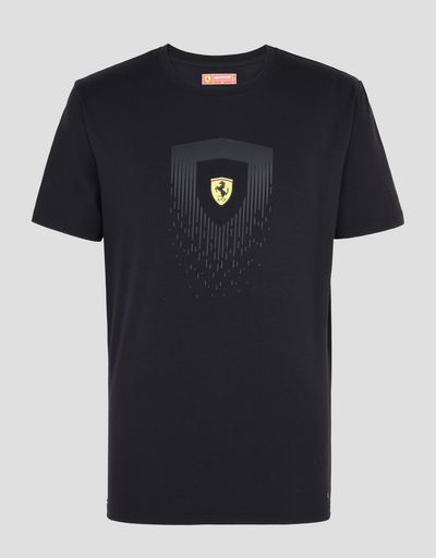 Scuderia Ferrari Online Store - Men’s cotton T-shirt with Shield print - Short Sleeve T-Shirts