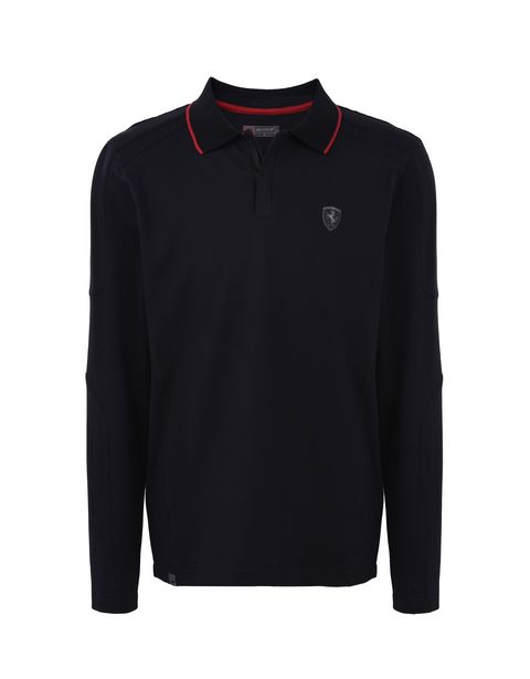 Scuderia Ferrari Online Store - Men's cotton piquet long-sleeved polo shirt - Long Sleeve Polos