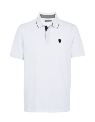 Scuderia Ferrari Online Store - Men's short-sleeved polo shirt in maxi piqué cotton - Short Sleeve Polos