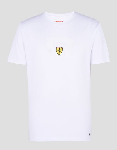 Scuderia Ferrari Online Store - Men’s cotton T-shirt with Shield print - Short Sleeve T-Shirts