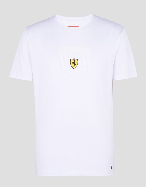 Scuderia Ferrari Online Store - Men’s cotton T-shirt with Shield print - Short Sleeve T-Shirts