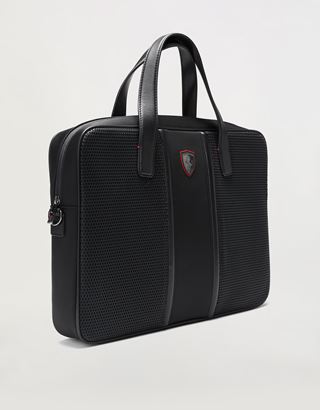 Scuderia Ferrari Online Store - Hypergrid briefcase with shoulder strap and leather detailing - Briefcase Bags