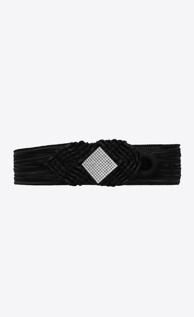 SAINT LAURENT Wide Belts Woman NOUÉE braided belt in black suede with lozenge shape in white crystal a_V4